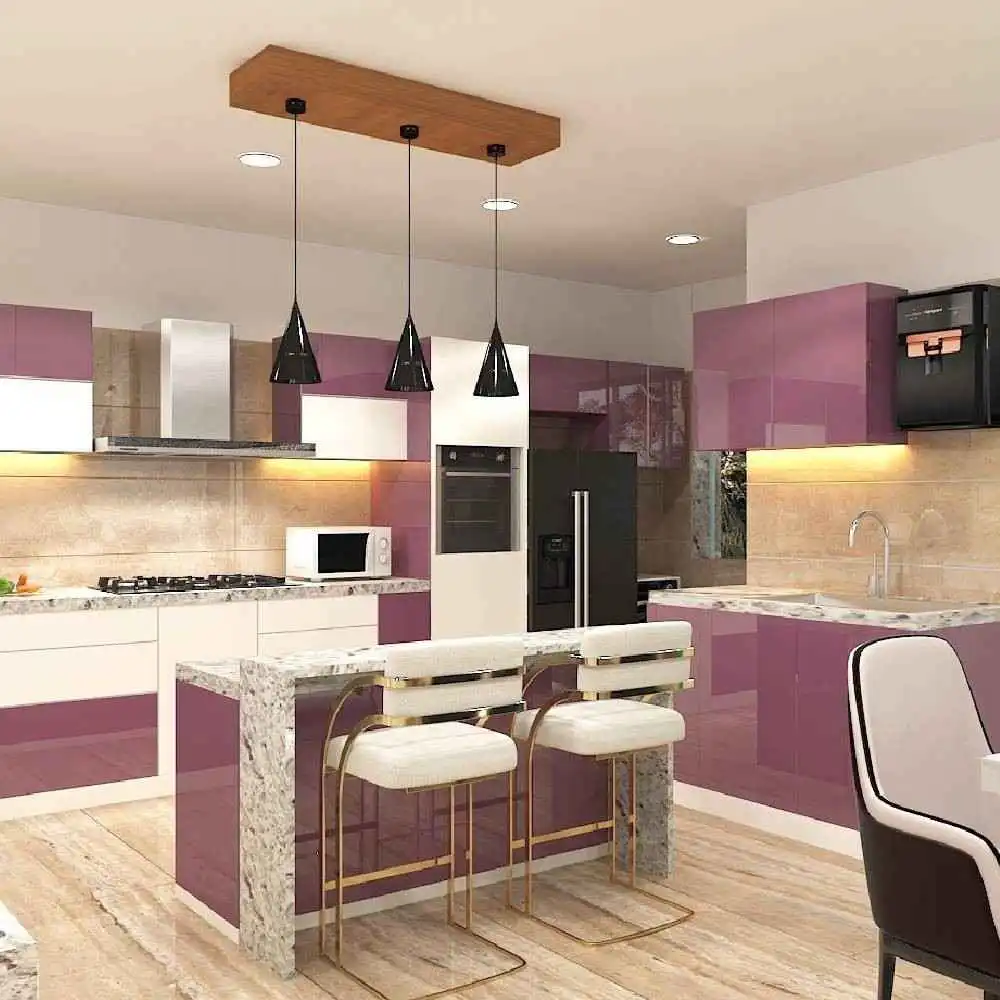 Minimalist living room interior with wall mounted TV unit and storage cabinets