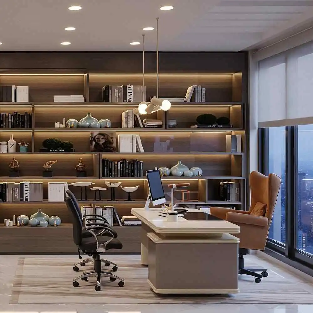 Modern modular kitchen design with cabinets and island counter